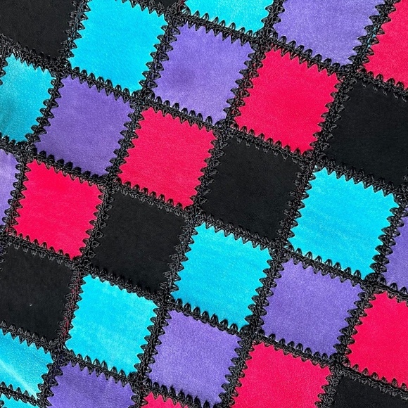 Vintage Suede Patchwork Jacket Size Medium Multicolor Boxy 70s Boho Artsy - Picture 3 of 13